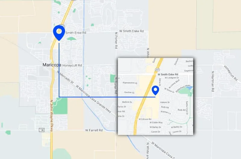 Map of ACP Painting service area in Sun Lakes, AZ