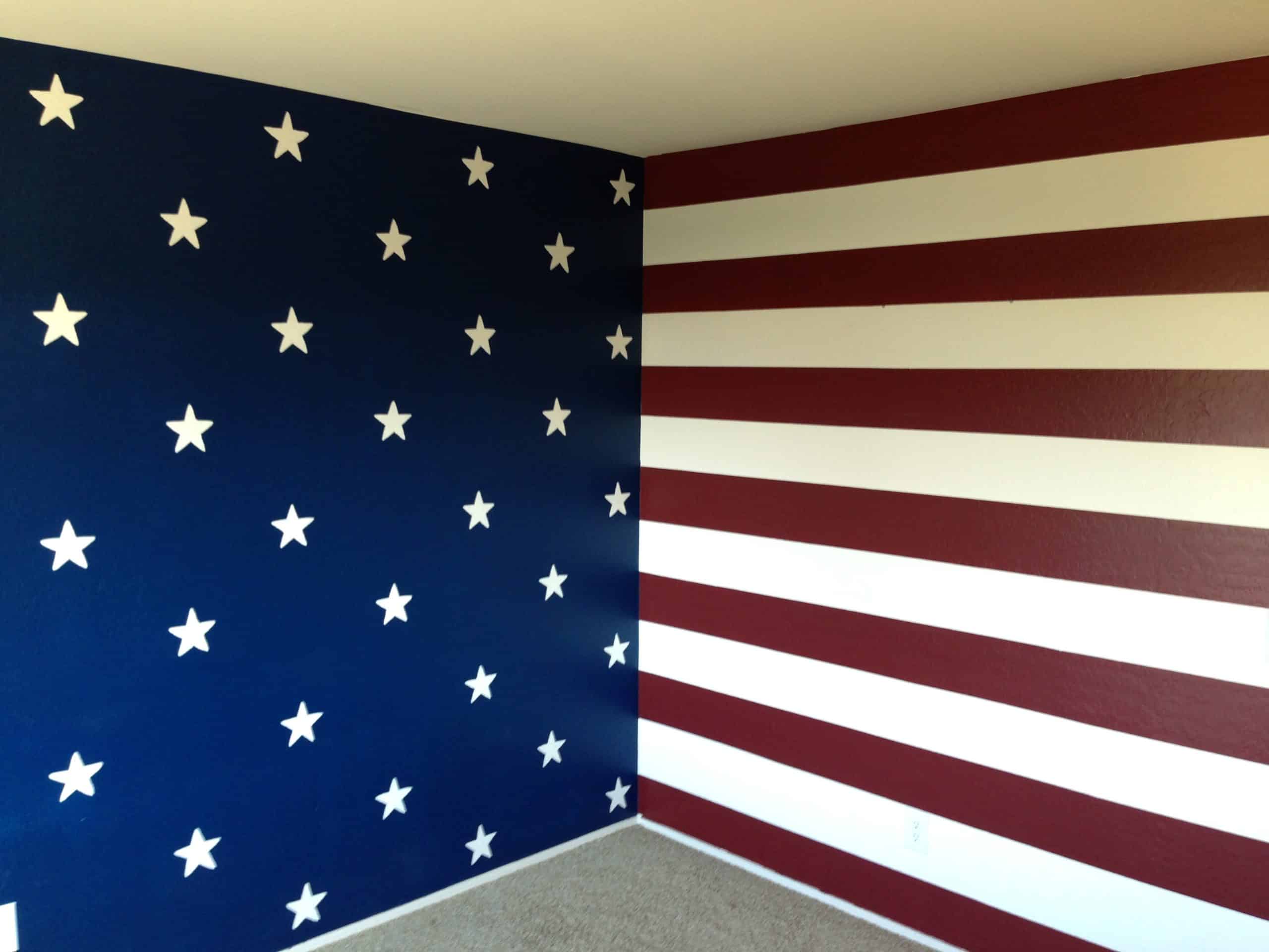 United States painted flag in room