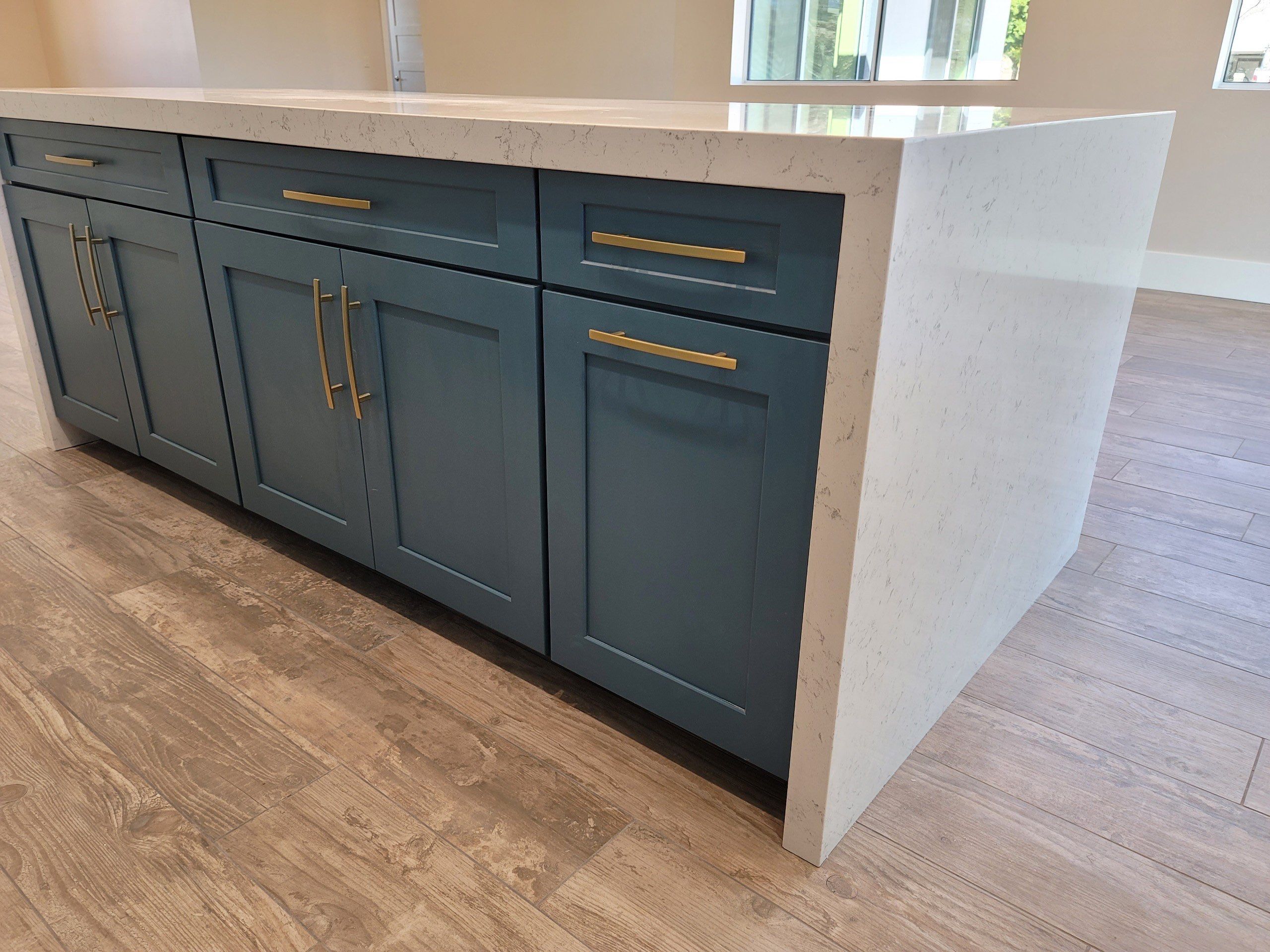 dust blue island cabinets