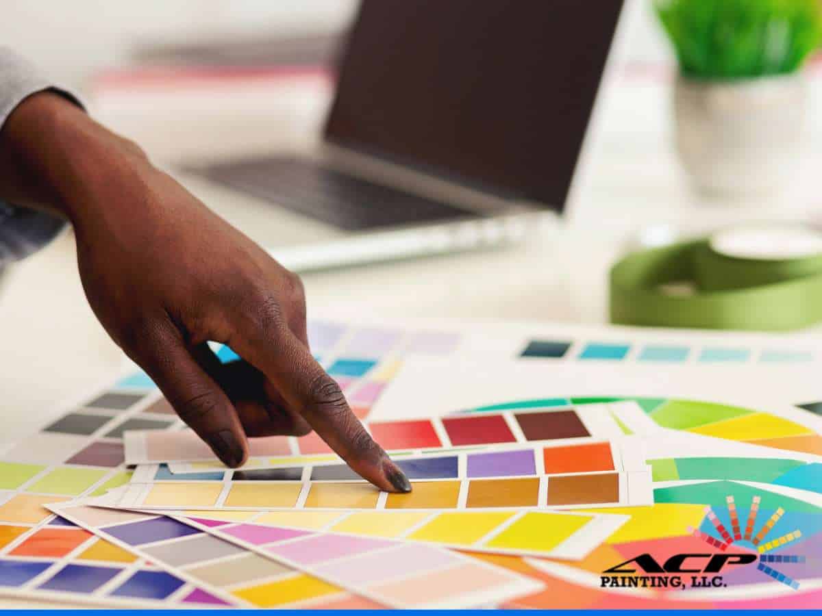Selecting colors for corporate branding through painting choices.