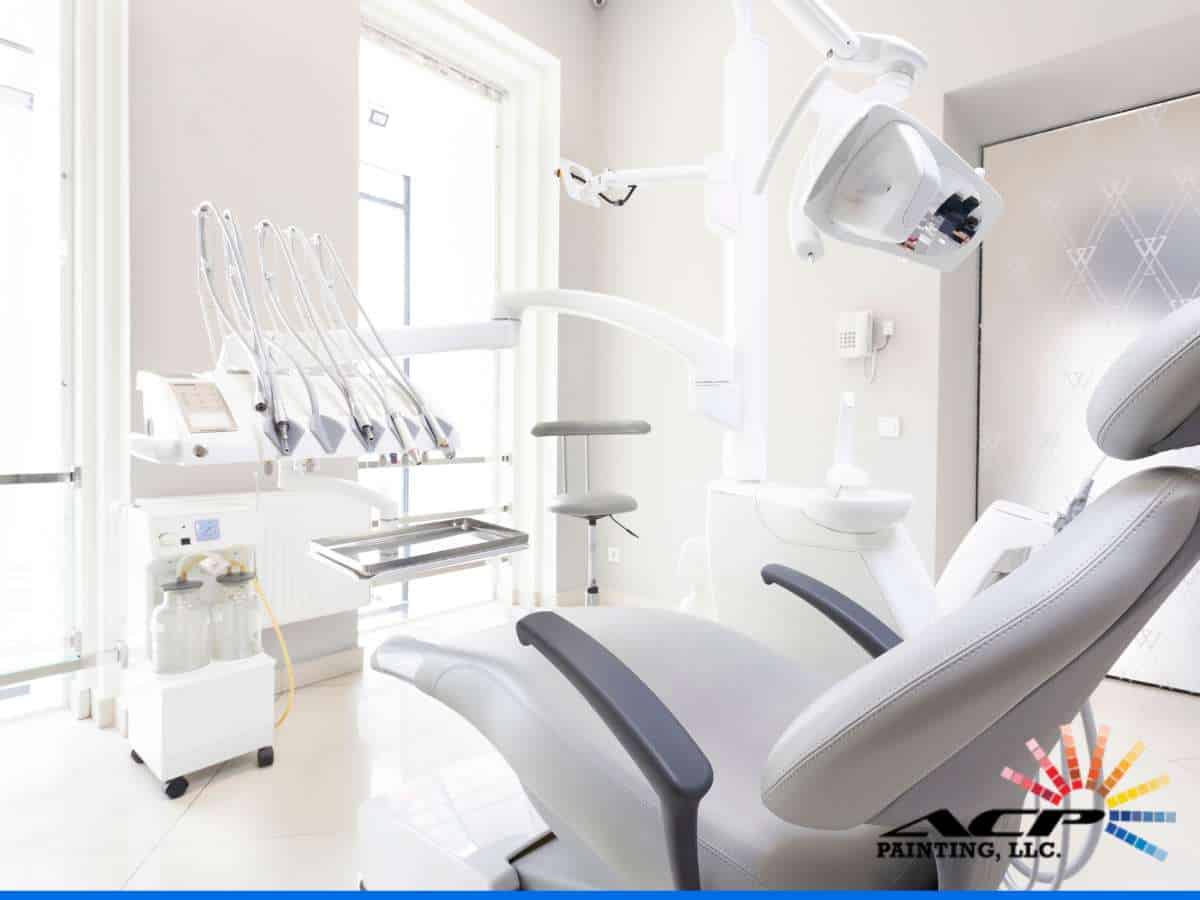 Modern dental office with calming colors, illustrating the importance of choosing the right color for your dental office design